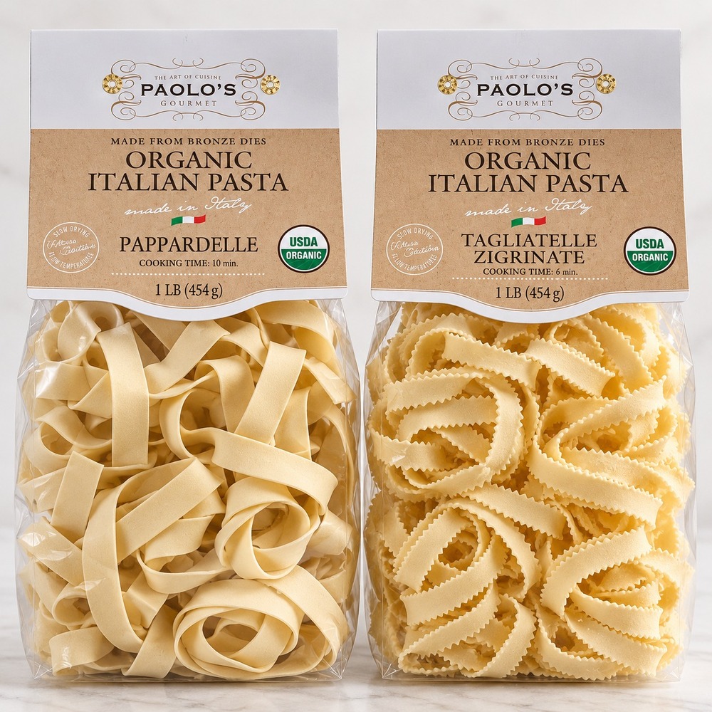 Paolo's Gourmet Organic Pappardelle Pasta 1 lb x2 Made in Italy
